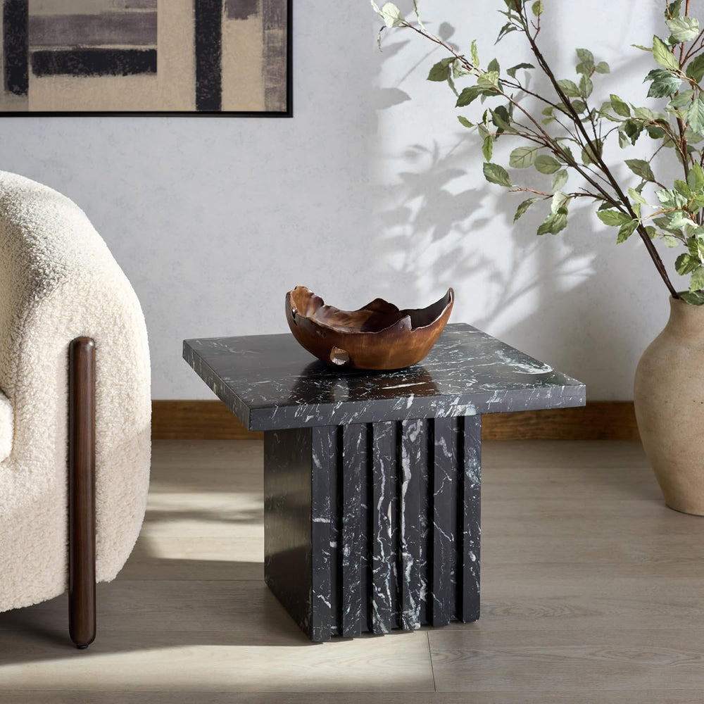 SAFAVIEH Couture Collection – Olivia Black Square Travertine Accent Table, Sc...