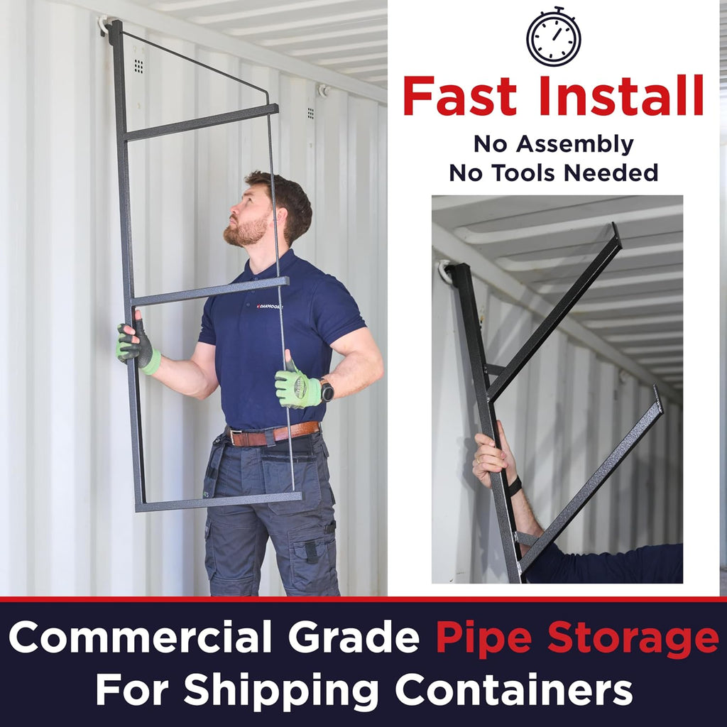OAKMOORE Shipping Container Pipe Rack - Heavy Duty 4 Pack Shipping Container Pipe Storage Shelves for Jobsites - Conex Compatible - No Drilling Required