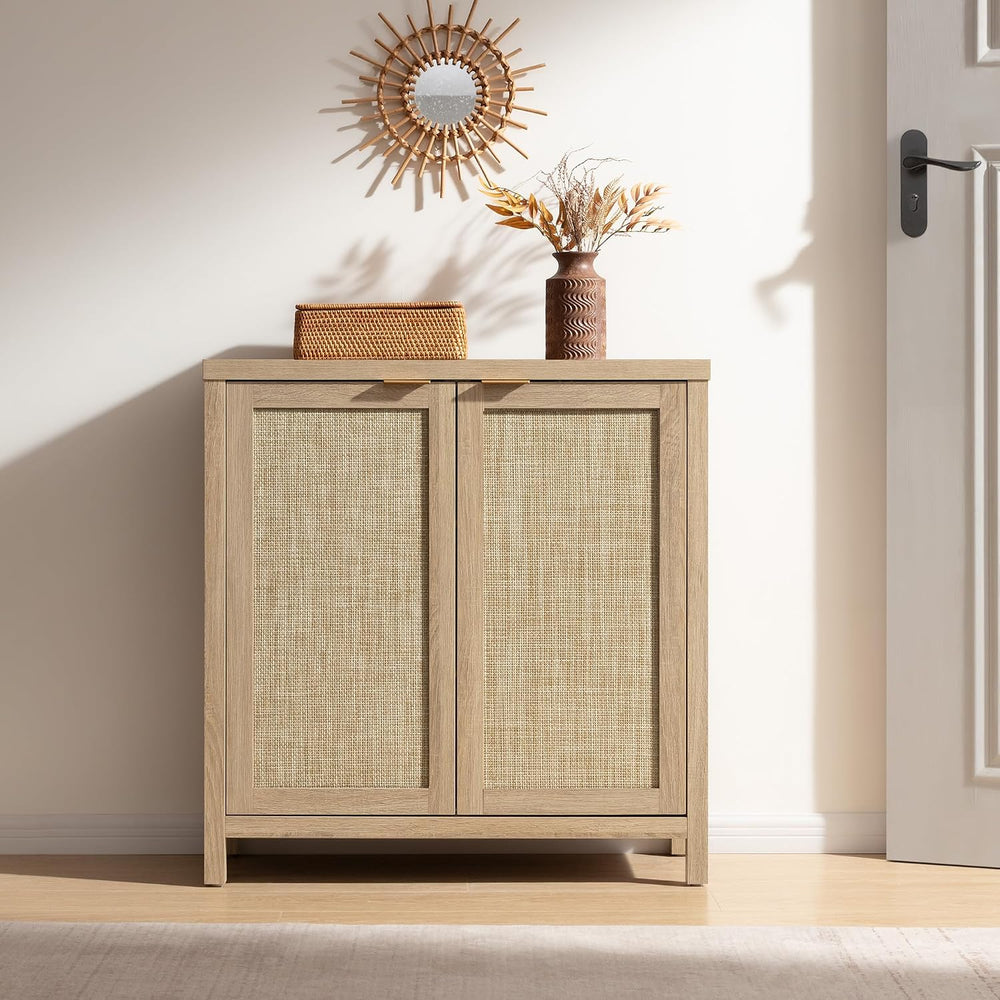 SICOTAS Sideboard Buffet Cabinet with Large Storage : Rattan Boho Credenza | ...