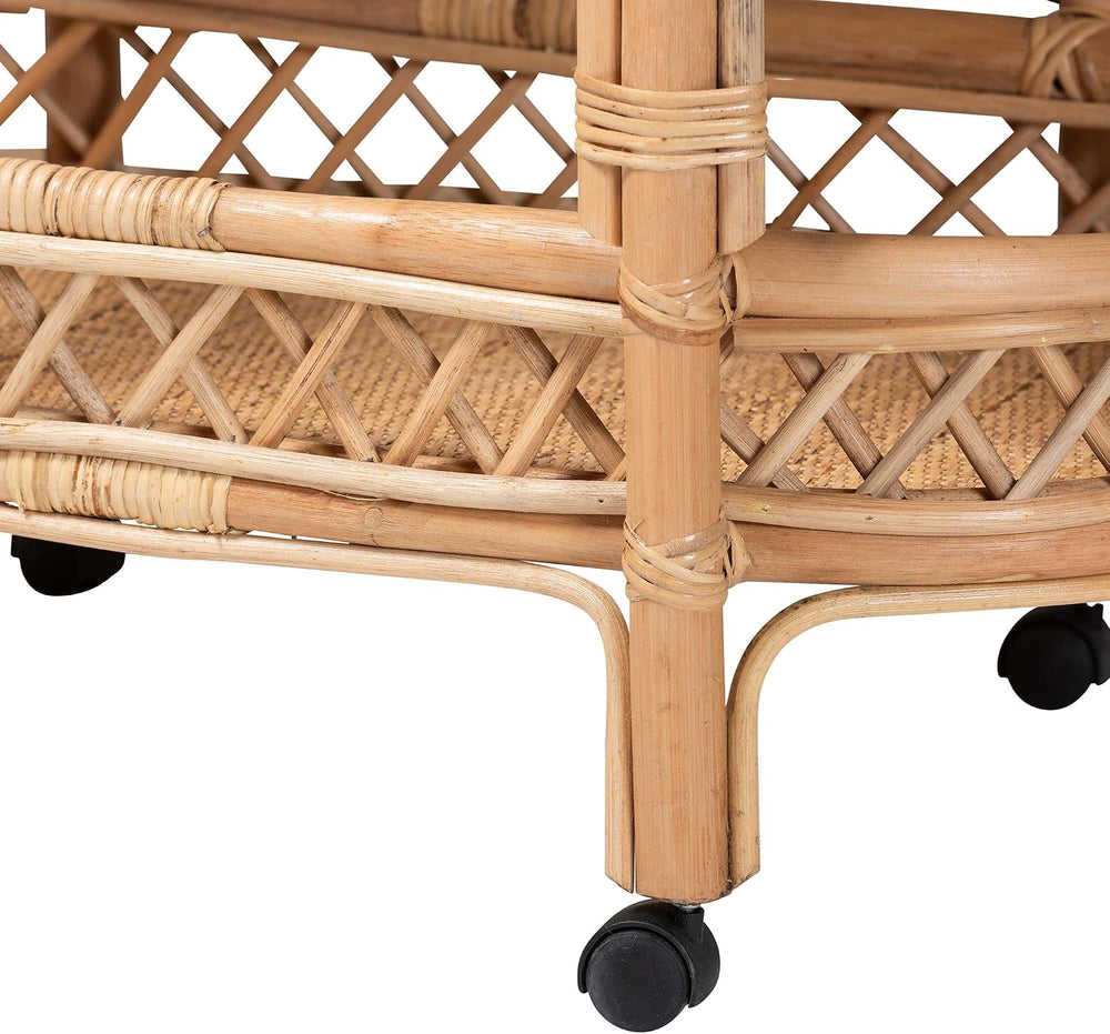 Bali & pari Raul Natural Rattan Kitchen Cart - 2-Tier Handwoven Wicker St...