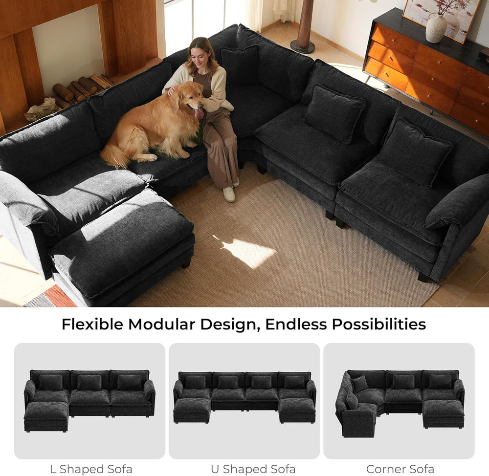 ELUCHANG 114" Oversized V-Shaped Cloud Couch Modular Sectional Sofa with...