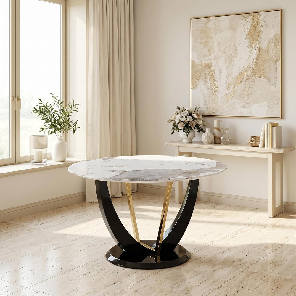 48 Inch Round Dining Table for 4-6, Modern Circle Dining Table with Black &am...