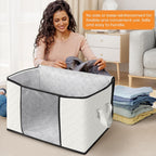 Fab totes 24 Gallons Clothes Storage, Foldable Thick Fabric Blanket Storage Bags, Containers for Organizing Bedroom, Closet, Clothing, Comforter, Organization with Handle (3 Pack,Ivory)