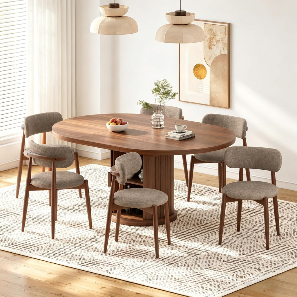 Wooden Dining Chairs Set of 4, Mid Century Modern Upholstered Kitchen Chairs with Solid Wood Legs, 350lb Heavy Duty Padded Side Chairs for Dining Room & Vanity, Camel