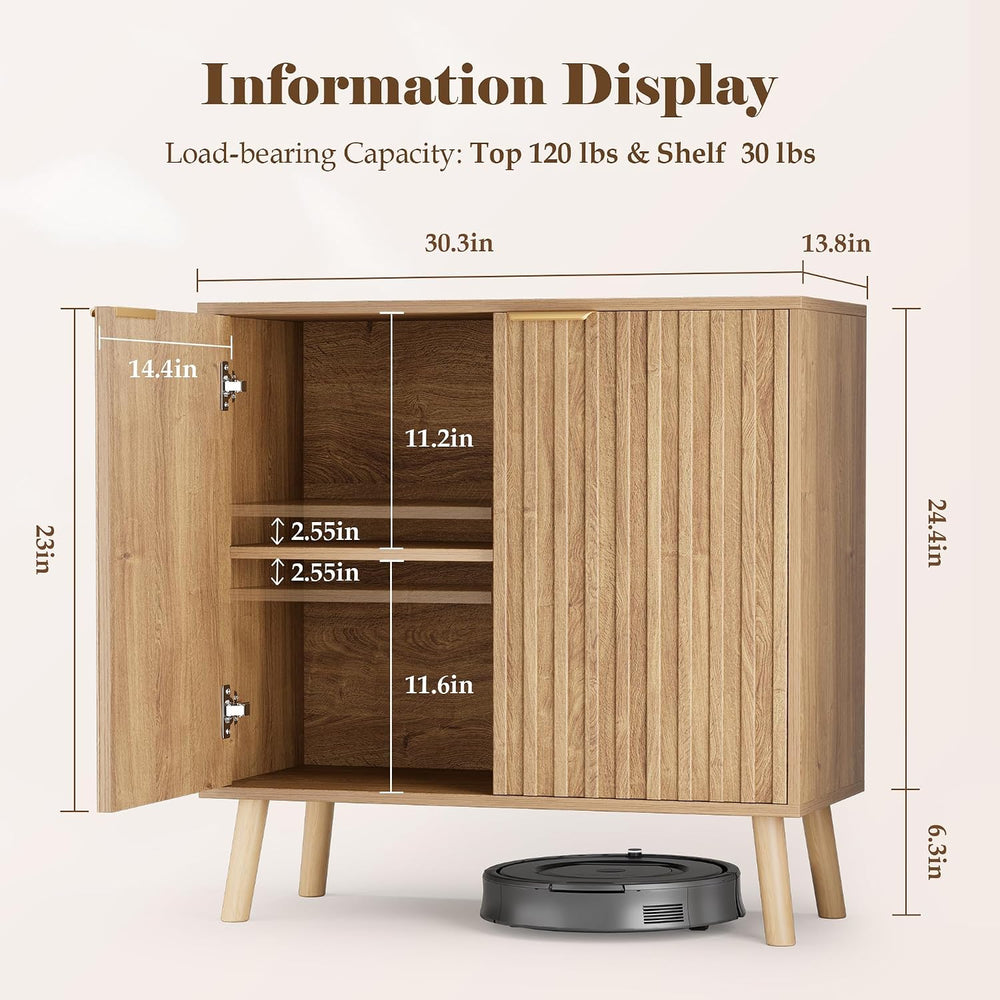 Fluted Buffet Cabinet, Free Standing Sideboard with Storage, Wood Accent Cabi...