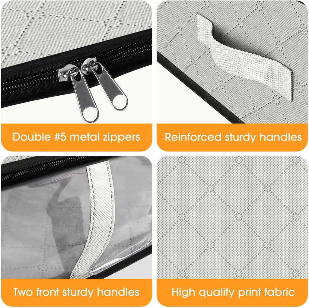 StorageRight Under Bed Storage Bins, 6-Pack 40L Foldable Fabric Storage Bags with Transparent Window, Breathable Organizer for Clothes/Blanket/Comforter/Quilt, White