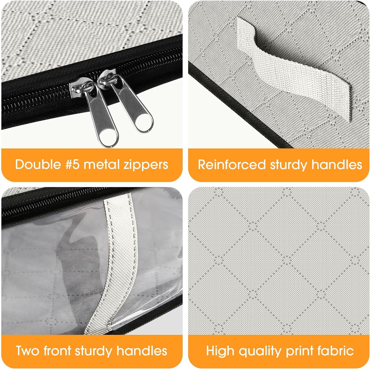 StorageRight Under Bed Storage Bins, 6-Pack 40L Foldable Fabric Storage Bags with Transparent Window, Breathable Organizer for Clothes/Blanket/Comforter/Quilt, White