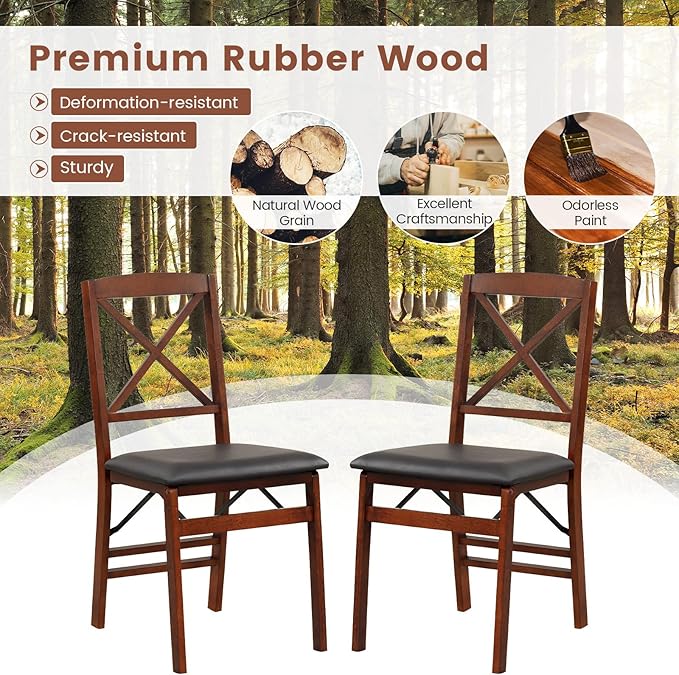 Giantex Folding Dining Chairs Set of 2, Foldable Wood Kitchen Chairs with Pad...