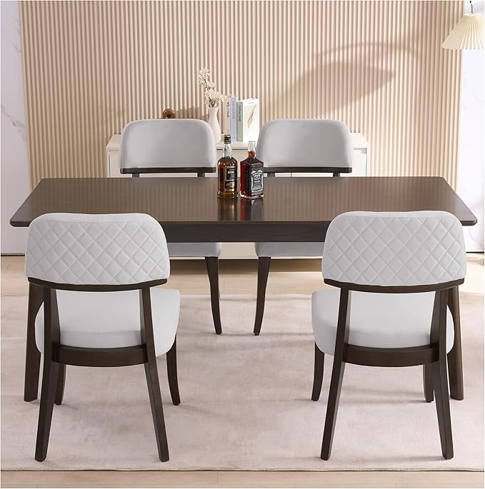 Modern Wood Dining Chairs Set of 4, Velvet Upholstered Kitchen Chairs with Open Curved Backrest & Black Hardwood Legs for Vanity, Living Room, 350 LBS Capacity, Grey