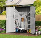 KINYING Outdoor Vertical Storage Shed,57 Cu.ft Outdoor Storage Cabinet Waterproof,Resin Sheds & Outdoor Storage for Garden,Patio,Backyard,Lockable (Grey Color)