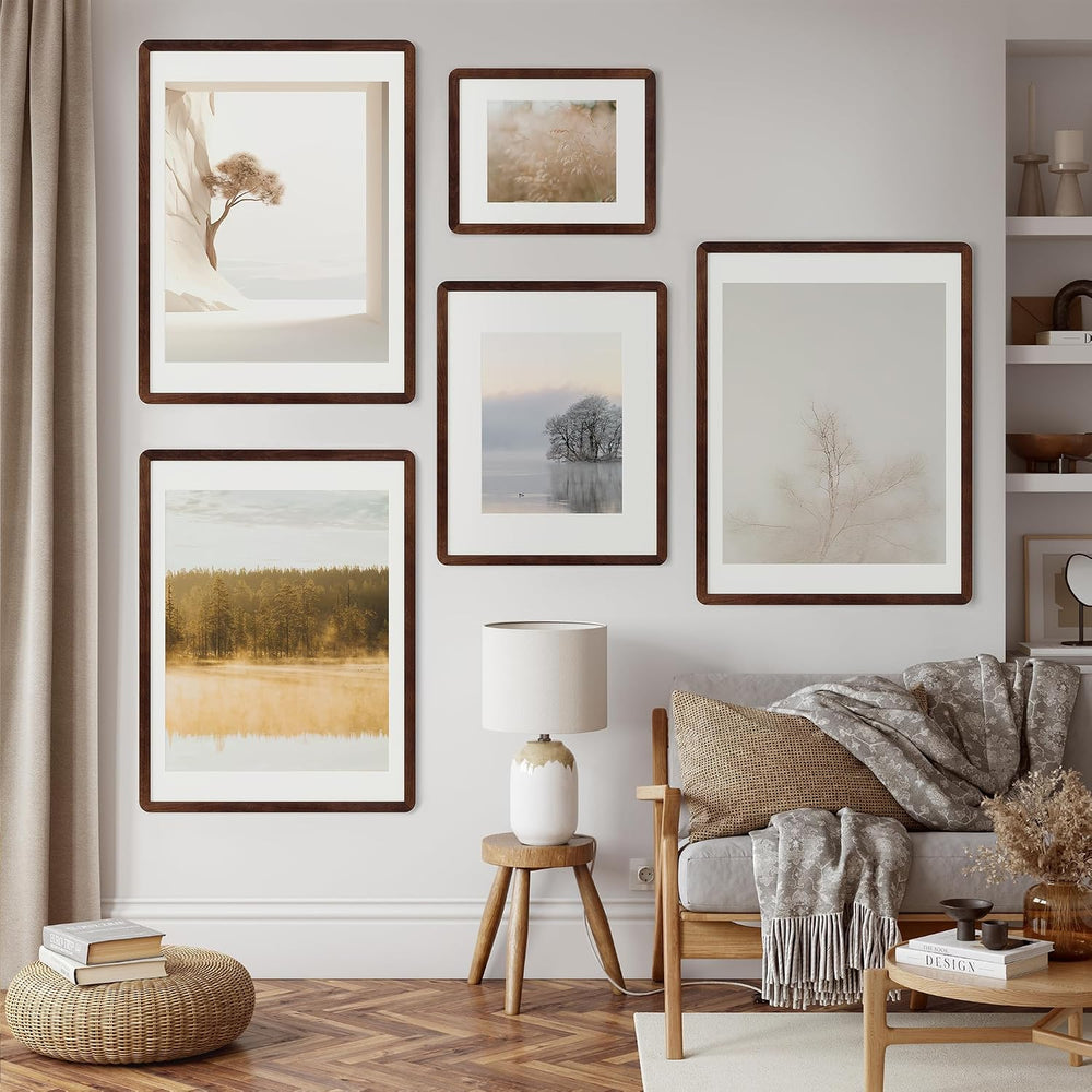 FLYJOE 11x14 Picture Frame - Solid Walnut Wood Frame With Mat For 8x10, 11x14...