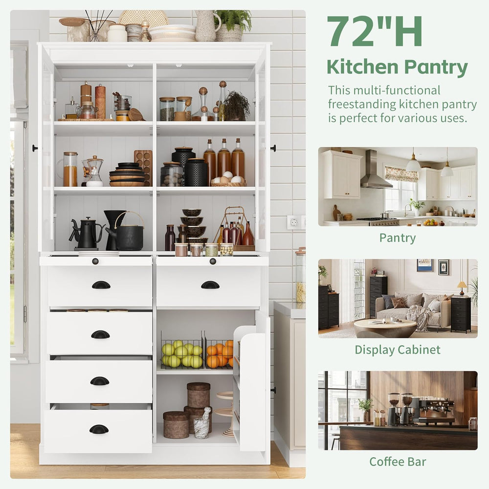 Polibi Large 72" H x 40" W Kitchen Pantry Cabinet Freestanding Stor...