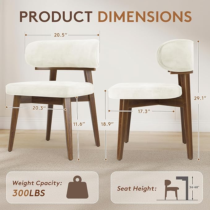 Dining Chairs Set of 2, Modern Upholstered Dining Chairs, Wooden Kitchen Chairs for Dining Room with Ergonomic Curved Backrest