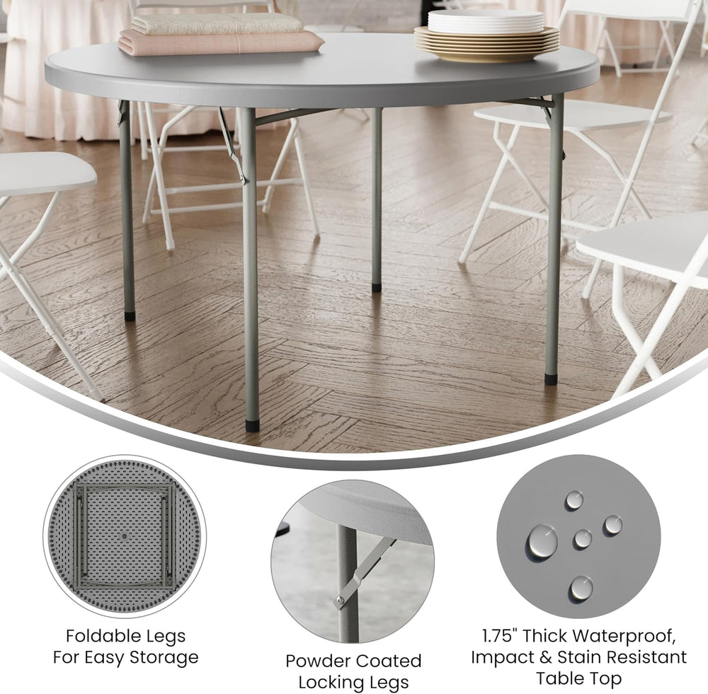 Flash Furniture 4 ft Plastic Round Folding Table, Dark Gray | Durable Constru...