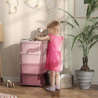 Qaba 4 Tier Kids Storage Unit, 4 Drawer Chest Toy Organizer Plastic Bins for Kids Bedroom Nursery Kindergarten Living Room for Boys Girls Toddlers, Pink
