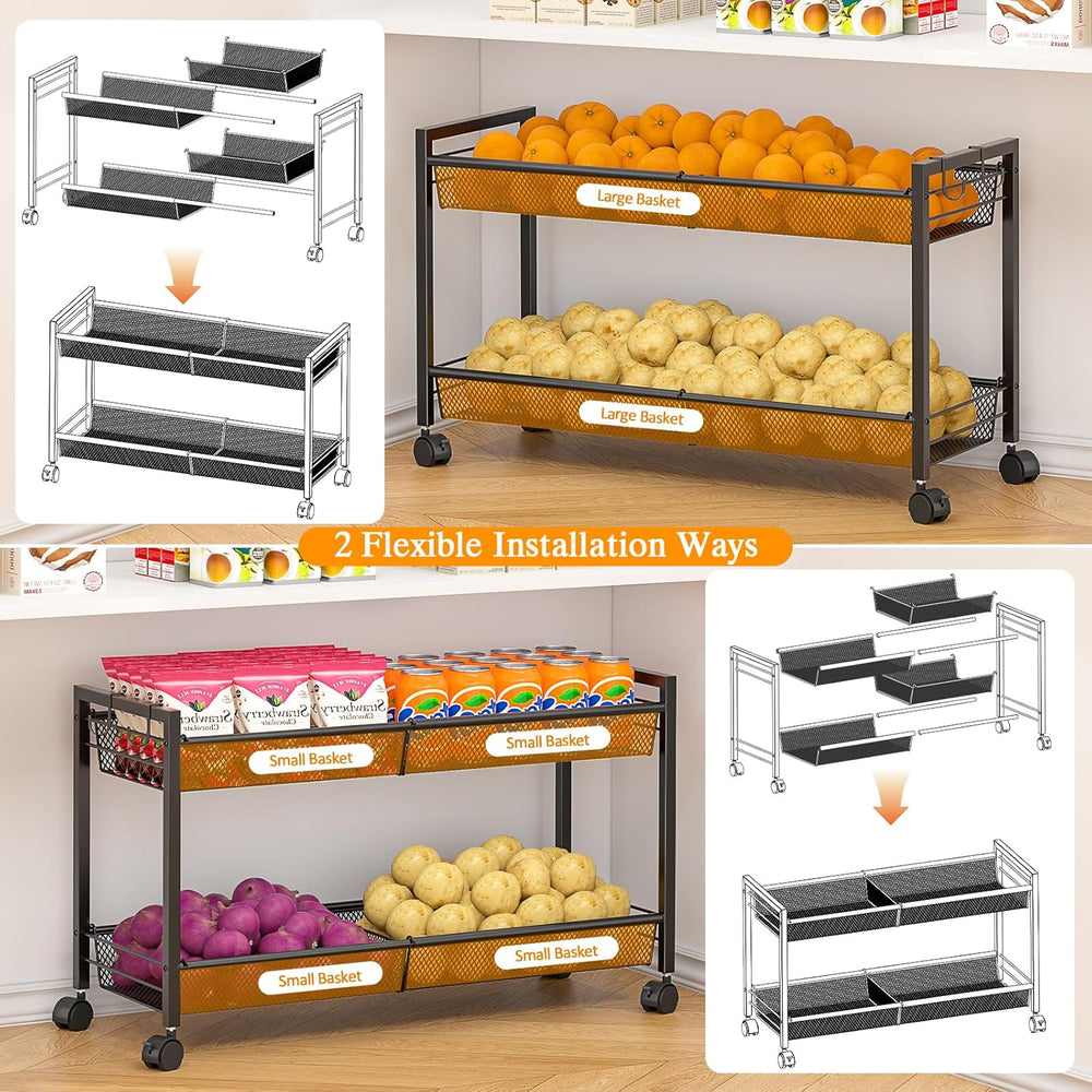 3IngSeagulls 2-Tier Expandable Rolling Pantry Floor Organizer, Stackable Pant...
