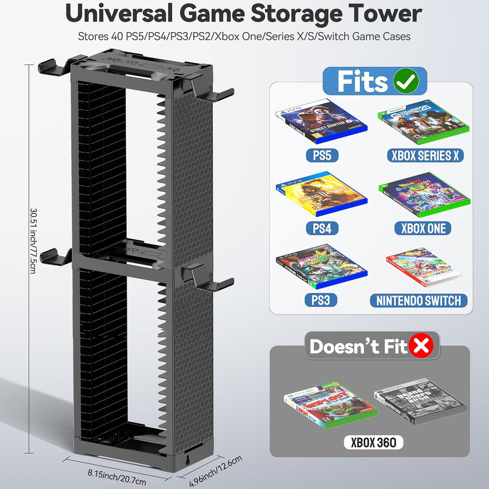 Video Game Disc Rack Tower Storage Holder Stand Universal for PS5/PS4/XBOX On...