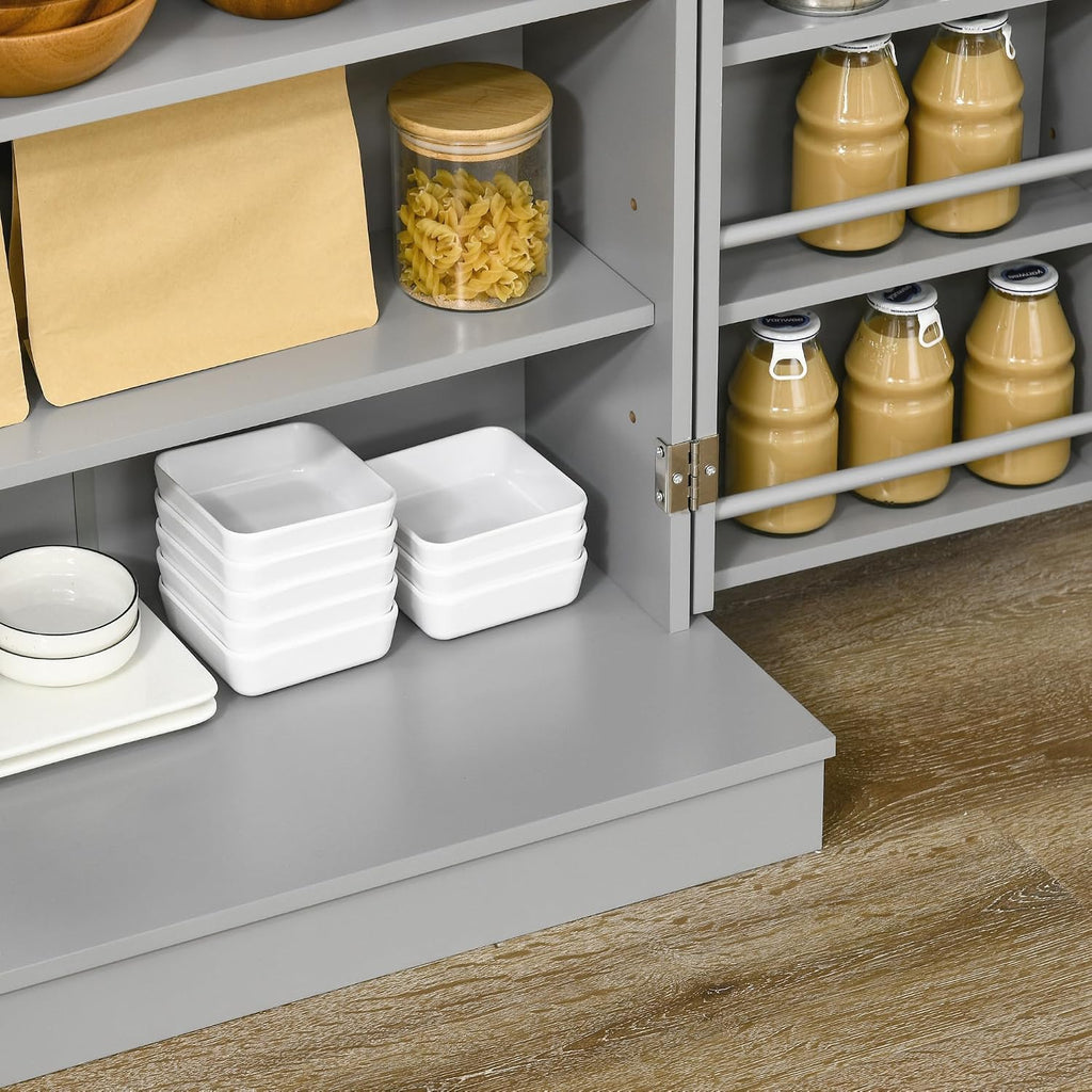 41" Kitchen Pantry Storage Cabinet,Freestanding Kitchen Cabinet with 12 Door Shelves,Double Doors,5-Tier Shelving and Adjustable Shelves,Paper Gray