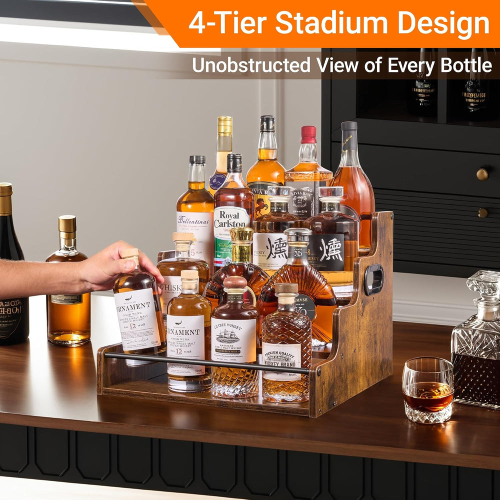 YQBRAO 4-Tier Liquor Bottle Display Shelf, 16-Inch, Rustic Brown | Holds up t...