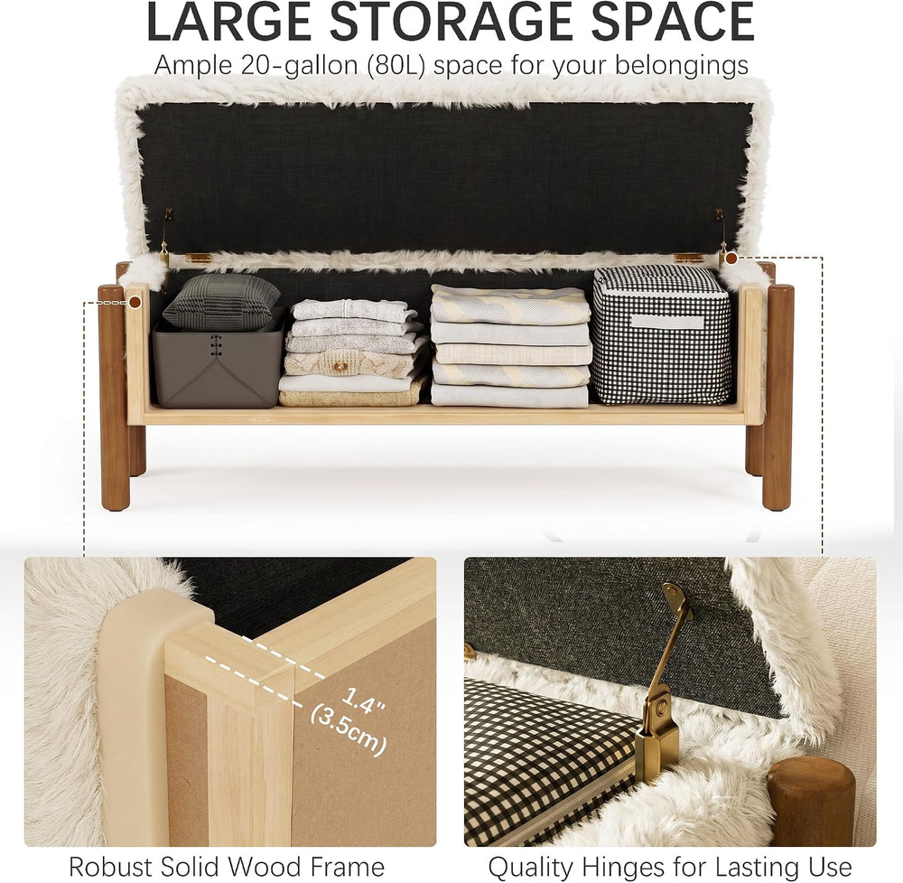 Modern Storage Benches with Walnut Wood Legs, 47'' Ottoman Bench with...