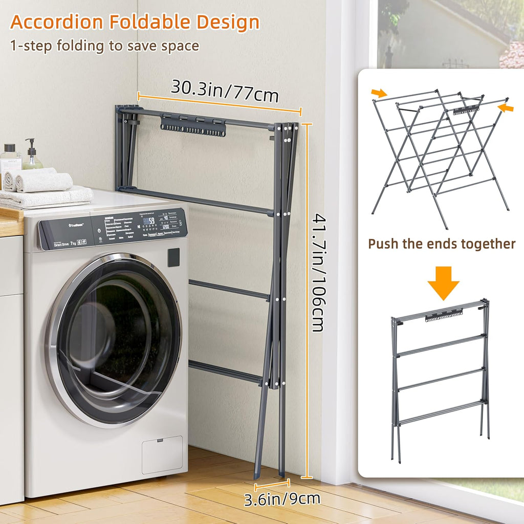 HOMIDEC Drying Rack Clothing,Large 12 Drying Poles with Sock Clips Clothes Drying Rack,Foldable Portable Laundry Drying Rack for Air Drying Clothing,Towels,Delicate Eac,Indoor Outdoor Use.Silver