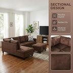 3-Piece L-Shaped Modular Leather Sofa – Convertible Sectional Couch with Movable Chaise & Storage Ottoman, Multi-Scene Use for Living Room, Apartment & Office, Brown