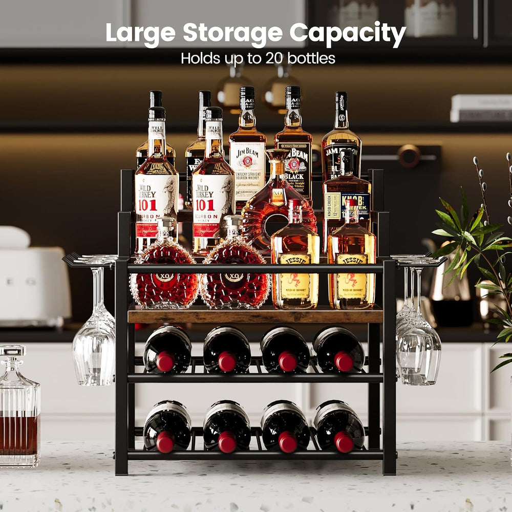 5-Tier Liquor Bottle Display Shelf, Holds up to 20 Bottles, Countertop Wine R...