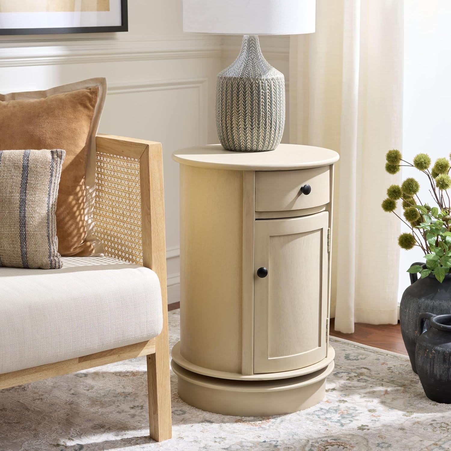 SAFAVIEH Furniture - Tabitha 1-Drawer Accent Table - Sand - Solid Wood - Farmhouse Storage Design - Ideal for Living Room, Entryway, Home Office, 17.7"W x 17.7"D x 26"H - Fully Assembled (AMH5712G)