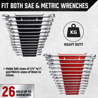 ALOANES 26-Slot Metal Wrench Organizer, Heavy Duty Hanging Wrench Organizer Tray for Tool Box&Wall, Fit SAE & Metric Wrench Storage, 2 Pack Wrench Holders (Red&Black)