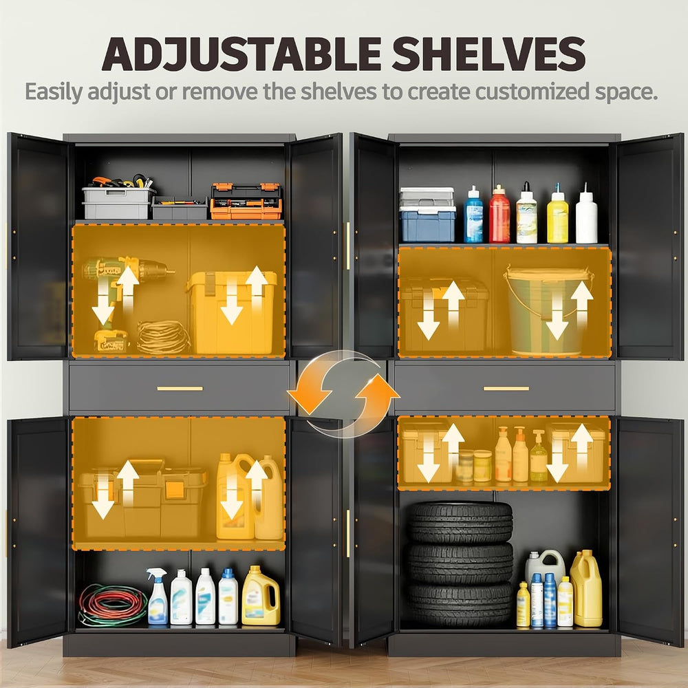 Metal Cabinet, 71” Garage Storage Cabinet with Doors and Adjustable Shelves (...