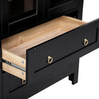 LUMISOL Tall Kitchen Pantry Cabinet with 2 Large Drawers, 71" Arched Storage Cabinet with Adjustable Shelves & Glass Door, Farmhouse Kitchen Hutch with Top Shelf for Living Room Dining Room, Black