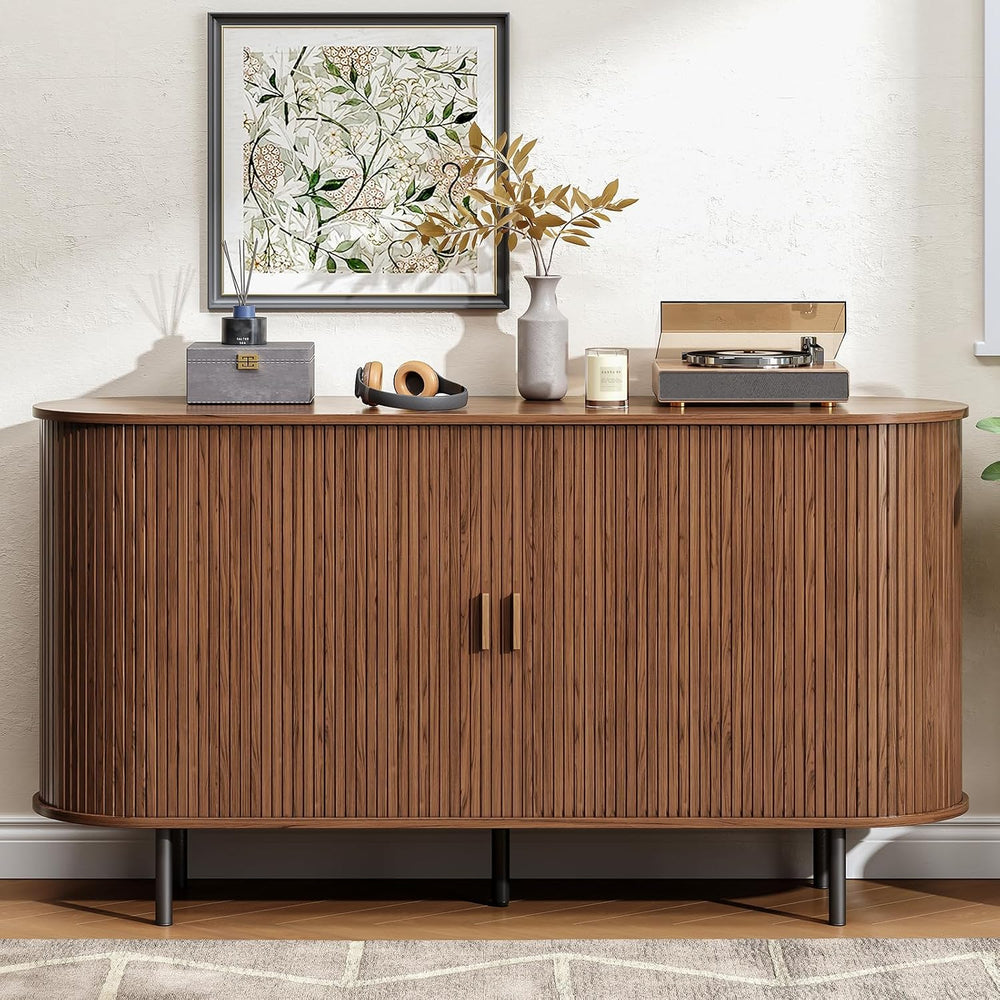 Buffet Cabinet with Storage, 55" Fluted Sideboard Buffet with Sliding Do...