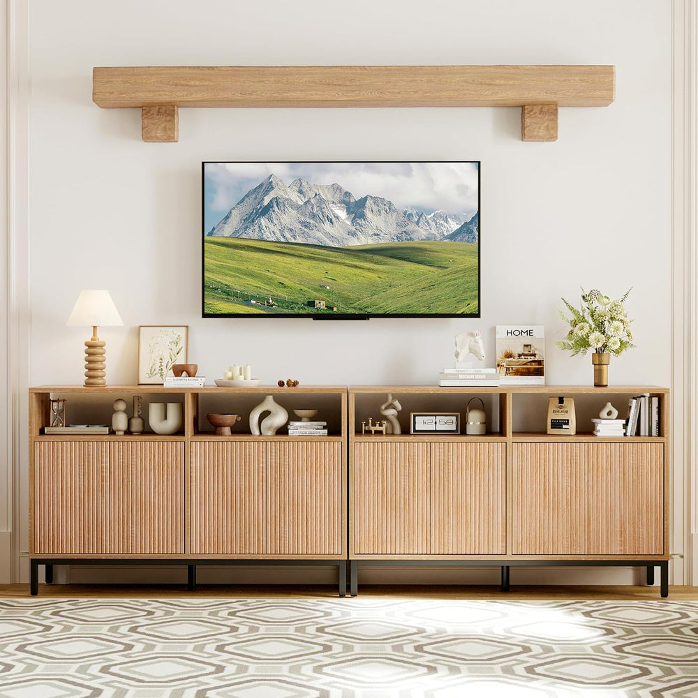 Mericonia Farmhouse Buffet Sideboard Cabinet with Storage, Fluted Coffee Bar ...