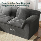 112" Modular Cloud Sectional Couch with Ottoman, Modern Upholstered Compressed Sofa with Deep Seat, Comfy L-Shape Corduroy Couches for Living Room, No Assembly Required, Dark Gray