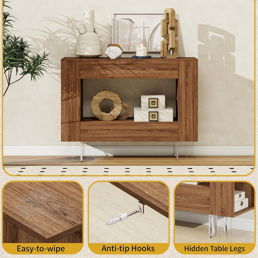 Console Table, Entryway Table with Hidden Storage Cabinets, Adjustable Shelve...