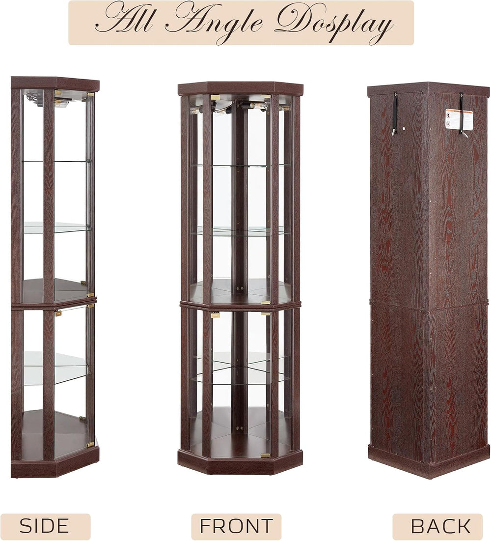 70" H Lighted Corner Curio Cabinet, Glass Display Cage with Tempered Gla...