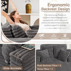 JEEOHEY 56" Oversized Chaise Lounge Chair Indoor,Plush Faux Fur Sleeper Sofa Couch Bed with Pillows&Wide Armrests,Fluffy Comfy Cloud Couch,Compression Foam Couch for Living Room,Bedroom(Grey)