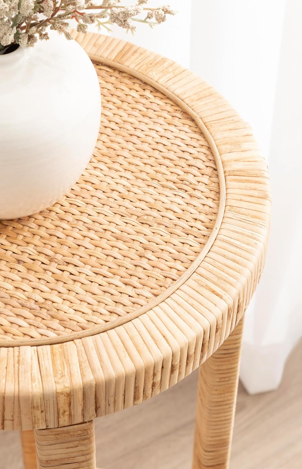 Kate and Laurel Rafina Round Rattan Drink Table, 13 x 13 x 28, Natural Brown,...