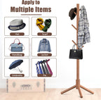 Haddockway Wooden Coat Rack Stand with 8 Hooks New Zealand Pine 3 Adjustable Coat Standing Tree Easy Assembly for Coats, Hats, Scarves and Handbags for Entryway, Hallway, Bedroom, Office