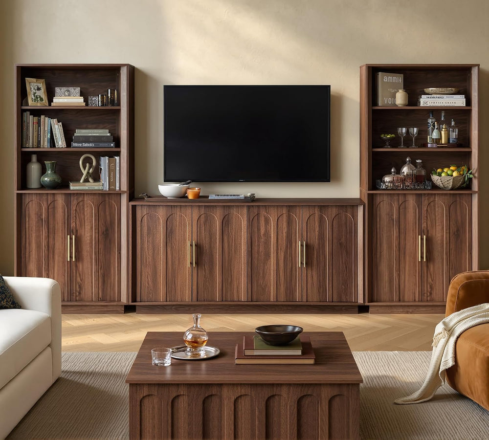 FORTUNETEC 71" Tall Bookcase, 3-Tier Bookshelf with Storage, Walnut