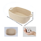 XUANGUO Medium Woven Cotton Rope Storage Basket with Handles, Oatmeal | Small decorative rectangle storage bin for baby nursery items and cat toys; ideal as an empty gift basket or dog toy basket