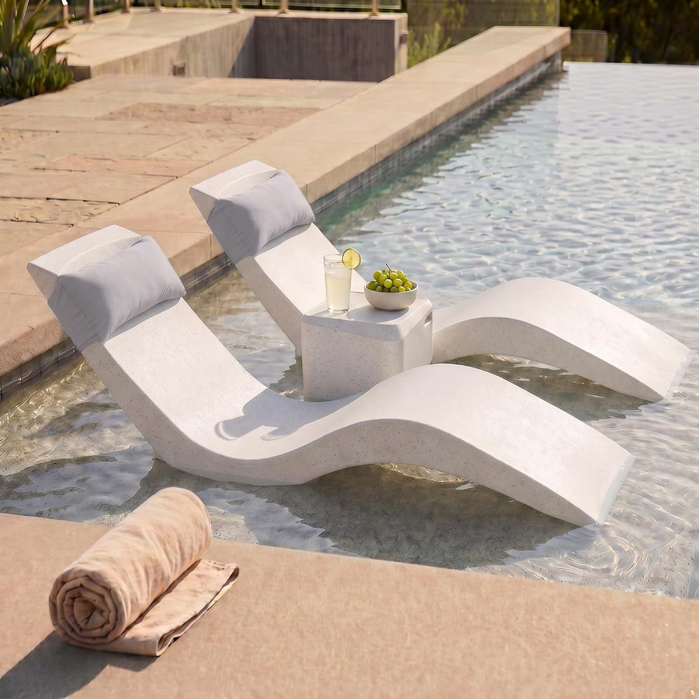 Aqua Outdoors Pool Lounge Chairs, 2 Chaises, Table, 9-in Water Depth | Pool C...