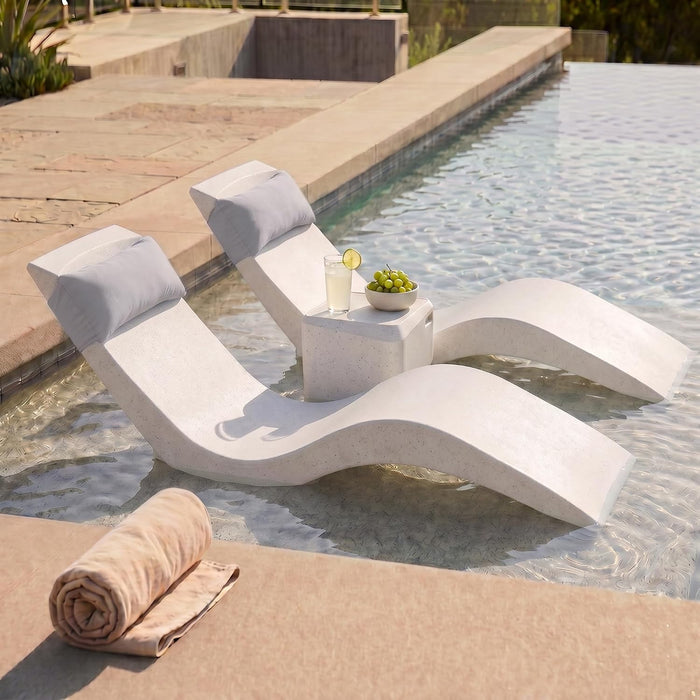 Aqua Outdoors Pool Lounge Chairs, 2 Chaises, Table, 9-in Water Depth | Pool Chairs For In Pool, Pool Chaise Lounge Chairs, 2 Headrest Pillows, Sun Shelf, Pool Lounger