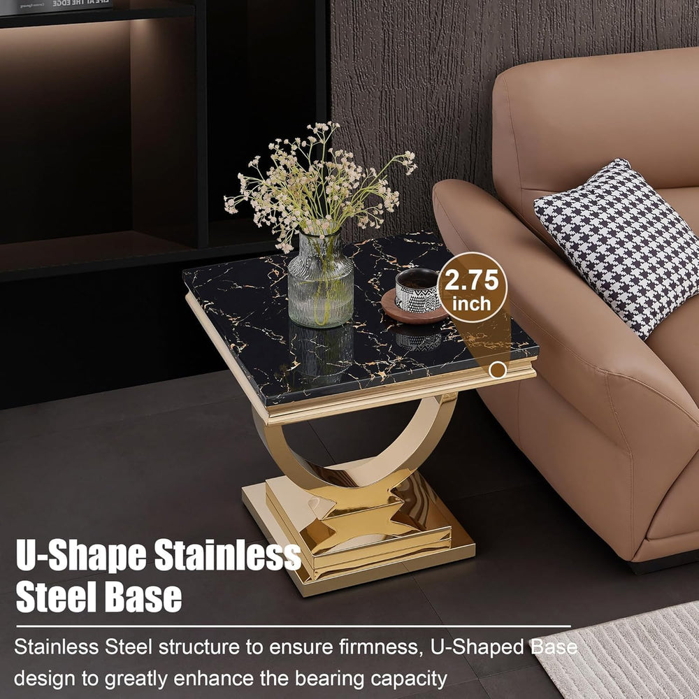 Marble Coffee Table Set of 3, Includes 1 Coffee Table with 2 Square End Side ...