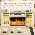 oneinmil 80'' Fireplace TV Stand with 3-Sided Glass, TV Cabinet for TVs up to 85", 80'' Modern Media Entertainment Center with Farmhouse Glass Door Storage Cabinets