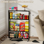 KLM 4 Tier Black Slim Storage Cart with Handle, Slide Out Storage Rolling Utility Cart for Kitchen, Laundry, Narrow Places-6.7" W