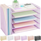 OPNICE 5-Tier Paper Organizer with Magazine Holder, Desk Organizers and Accessories, Office Desk Accessories & Workspace Organizers, Desktop File Organizer for Office Supplies Storage, Purple
