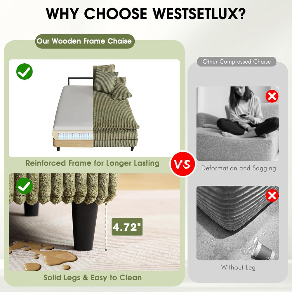 WESTSETLUX 54.8" W Oversized Chaise Lounge Chair Indoor with 5-Position ...