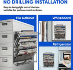 6-Tier Magnetic File Holder, No Drilling Installation File Cabinet Organizer,Black Magnetic File Holders, Magnetic Paper Holder for Refrigerator,File Cabinets, Whiteboard