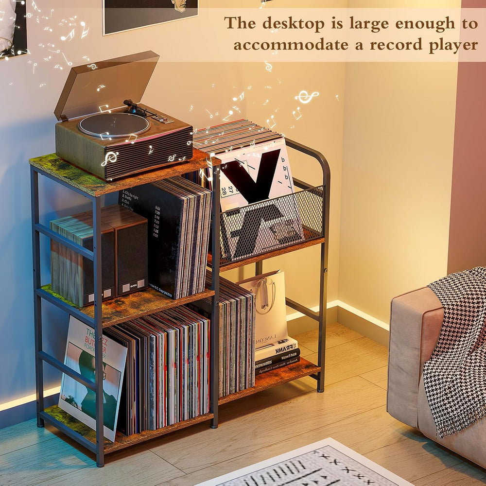 ThreeHio Record Player Stand, Turntable Stand with Vinyl Storage Holds up to ...